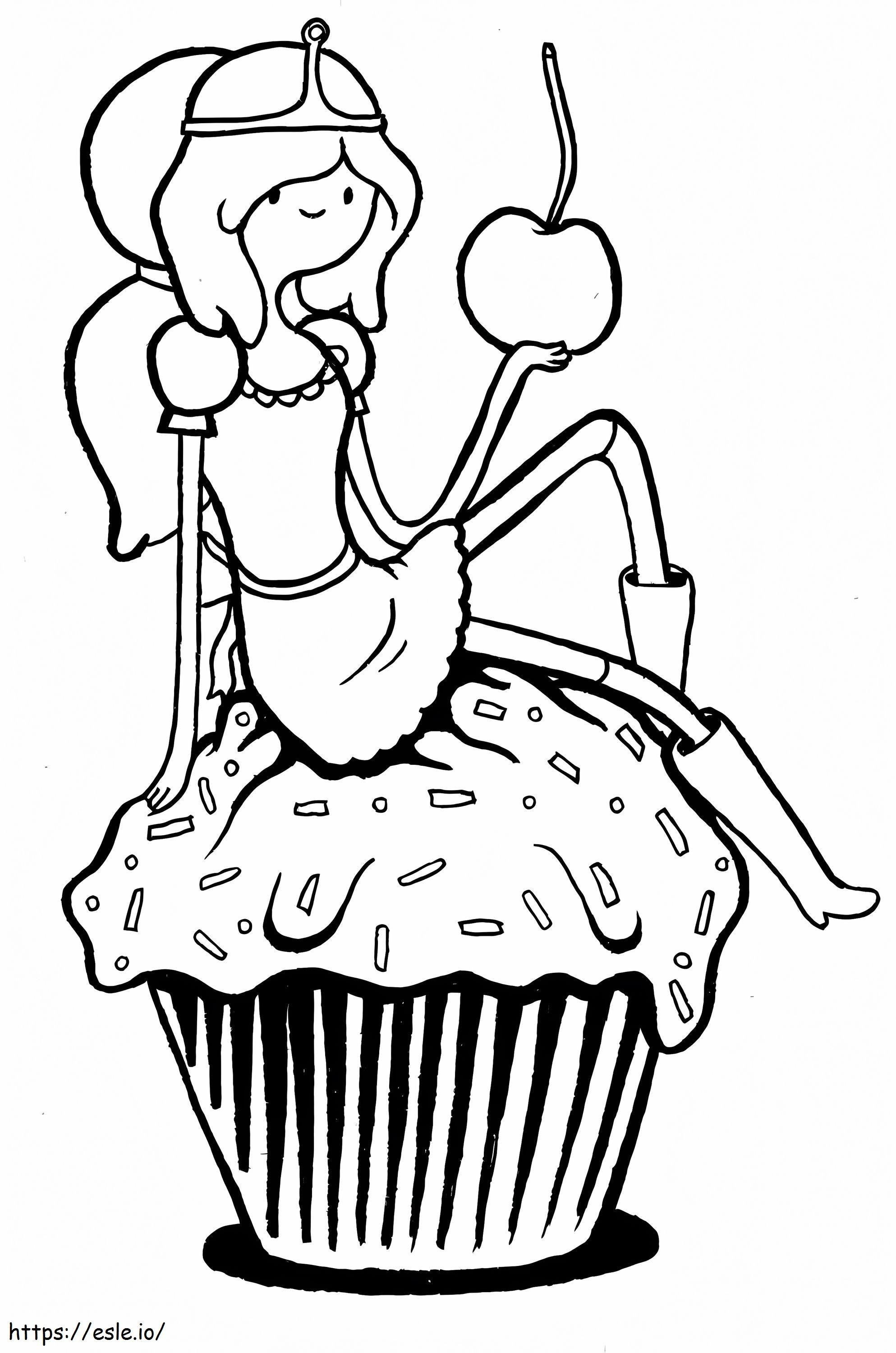 Princesa Jujuba segura a maçã e senta no cupcake para colorir