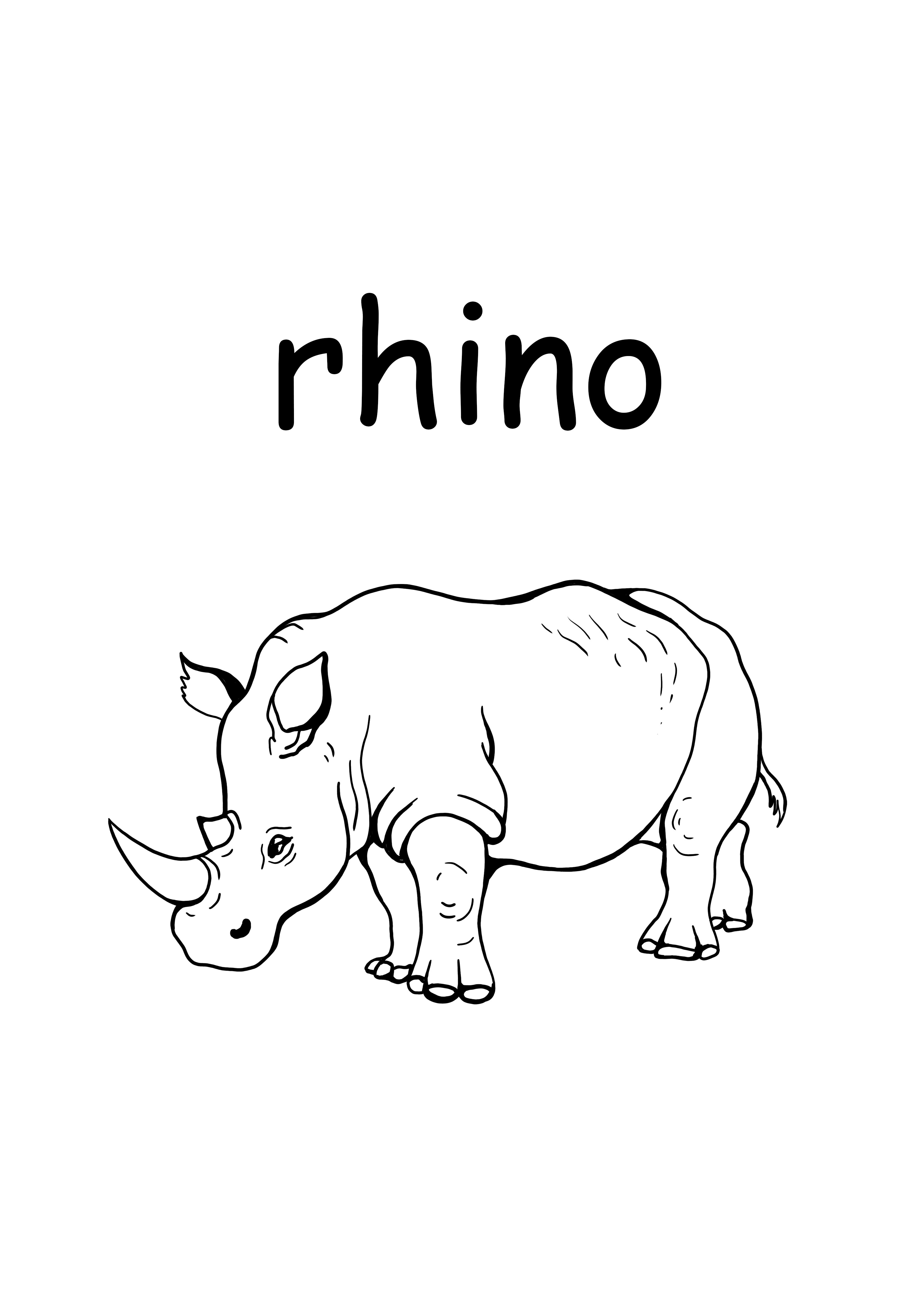 r for rhino lower case word coloring page for free