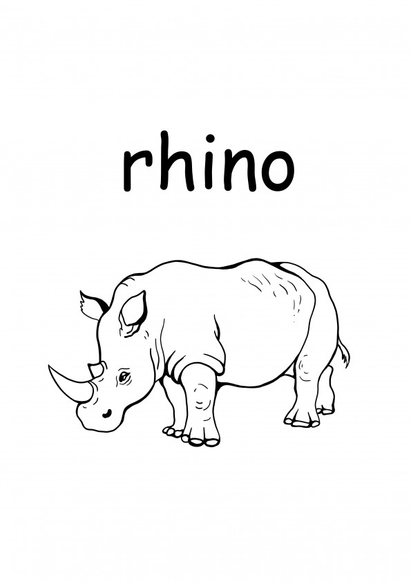 r for rhino lower case word coloring page for free