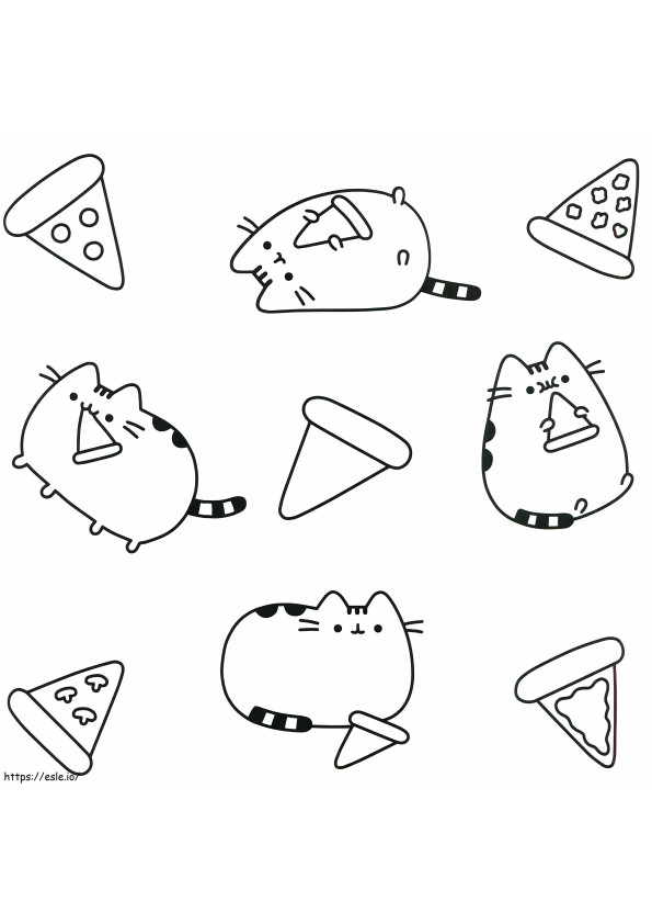 Gato e pizza para colorir
