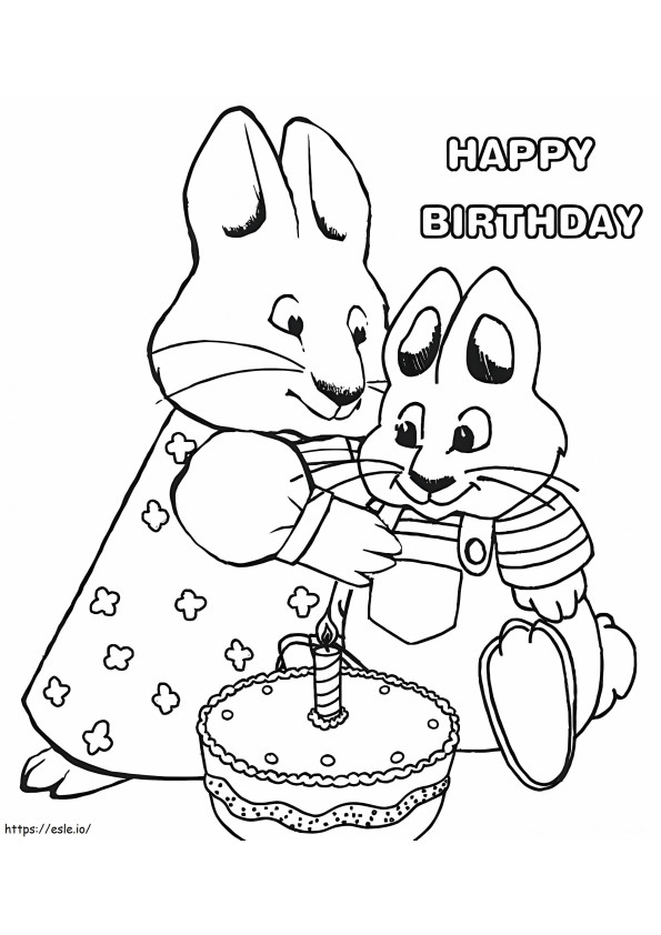 Coloriage Max et Ruby avec un gâteau d'anniversaire à imprimer dessin