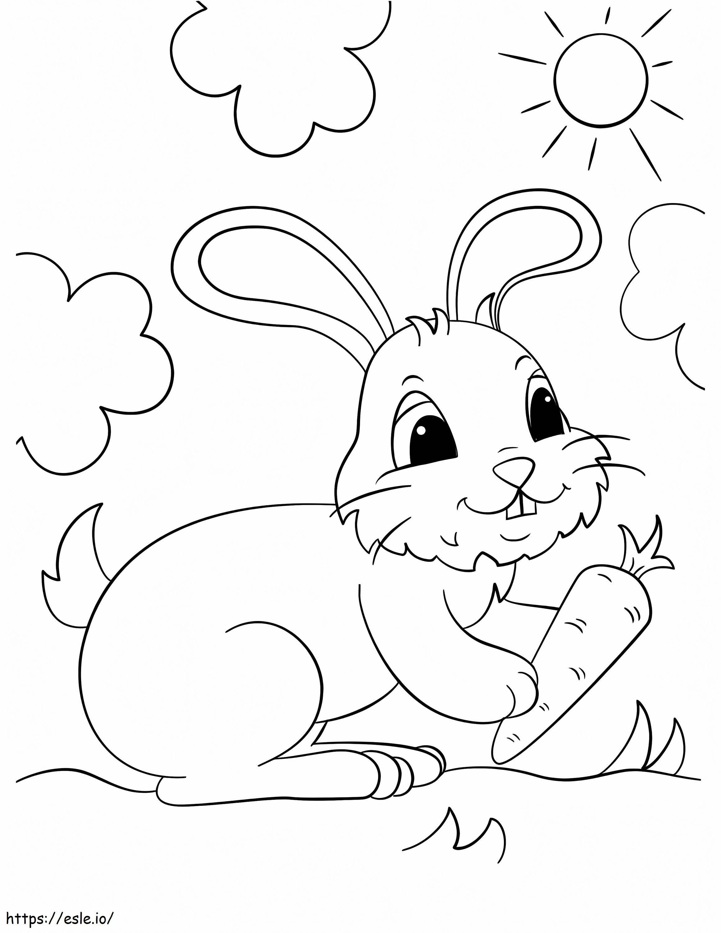 Conejo Con Una Zanahoria En La Mano Estilo De Dibujos Animados para colorear
