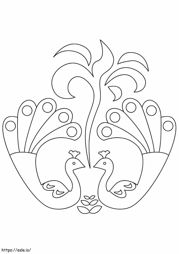 Peacock Rangoli Design värityskuva