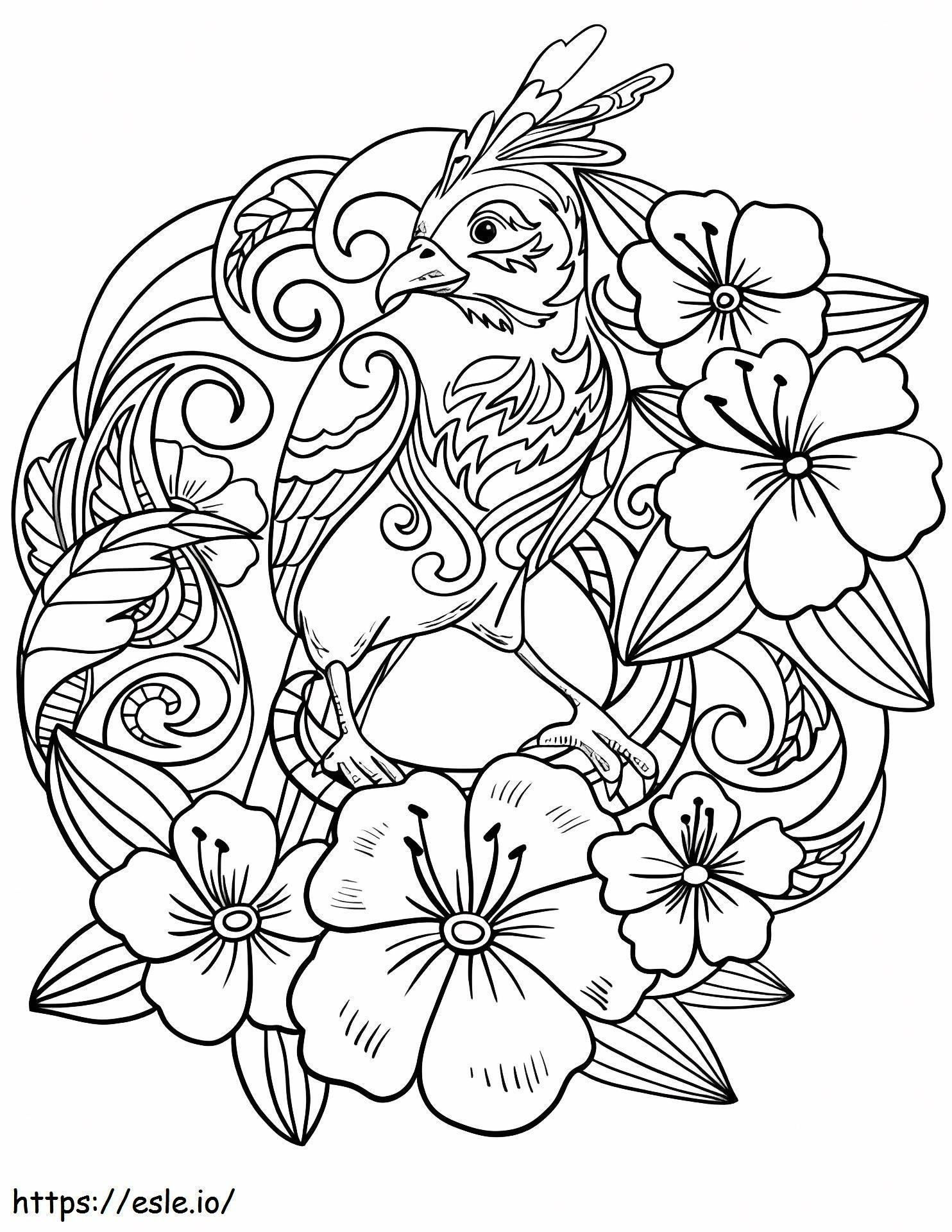 Coloriage Perroquet assis sur des fleurs à imprimer dessin