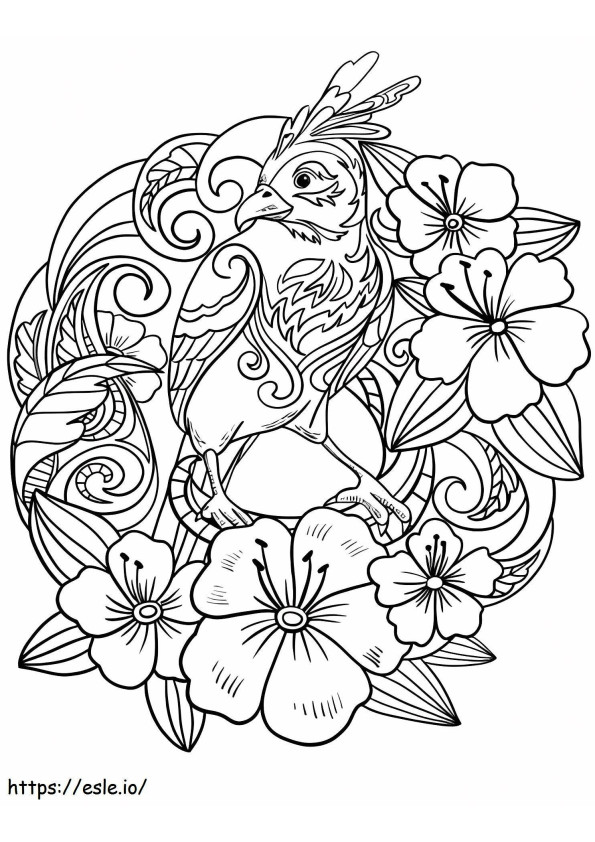 Parrot Sitting On Flowers coloring page