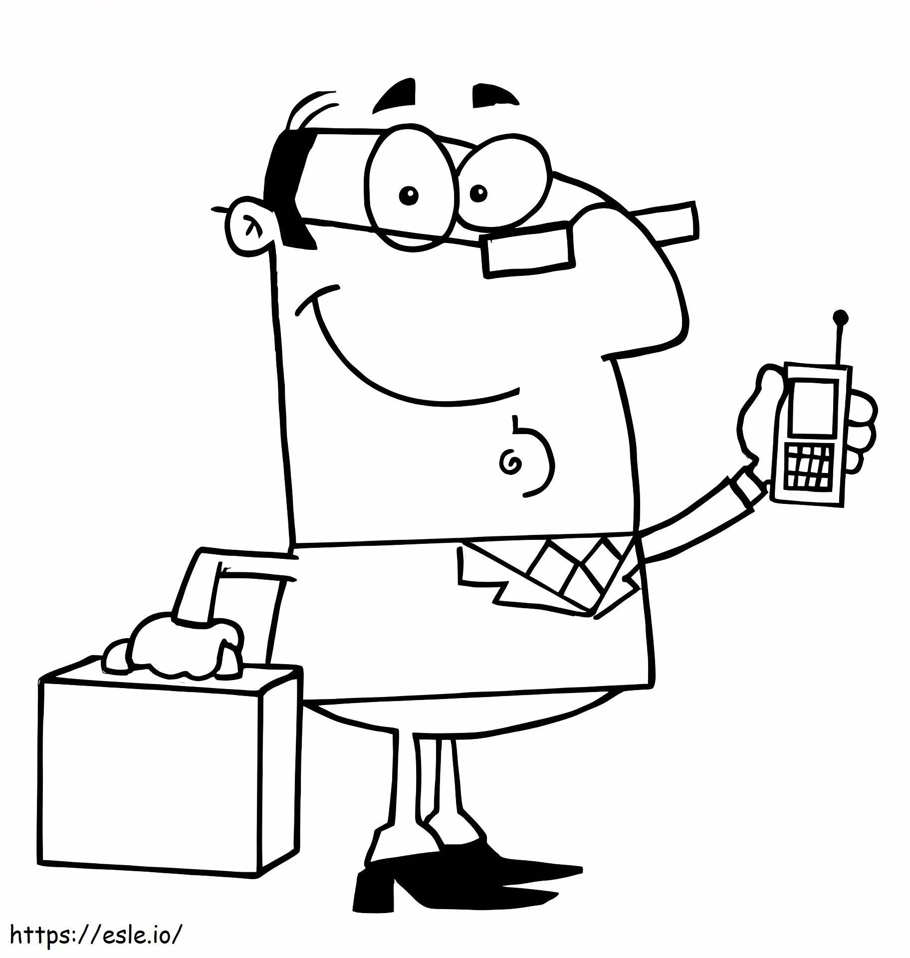 Businessman With A Cell Phone And Briefcase coloring page