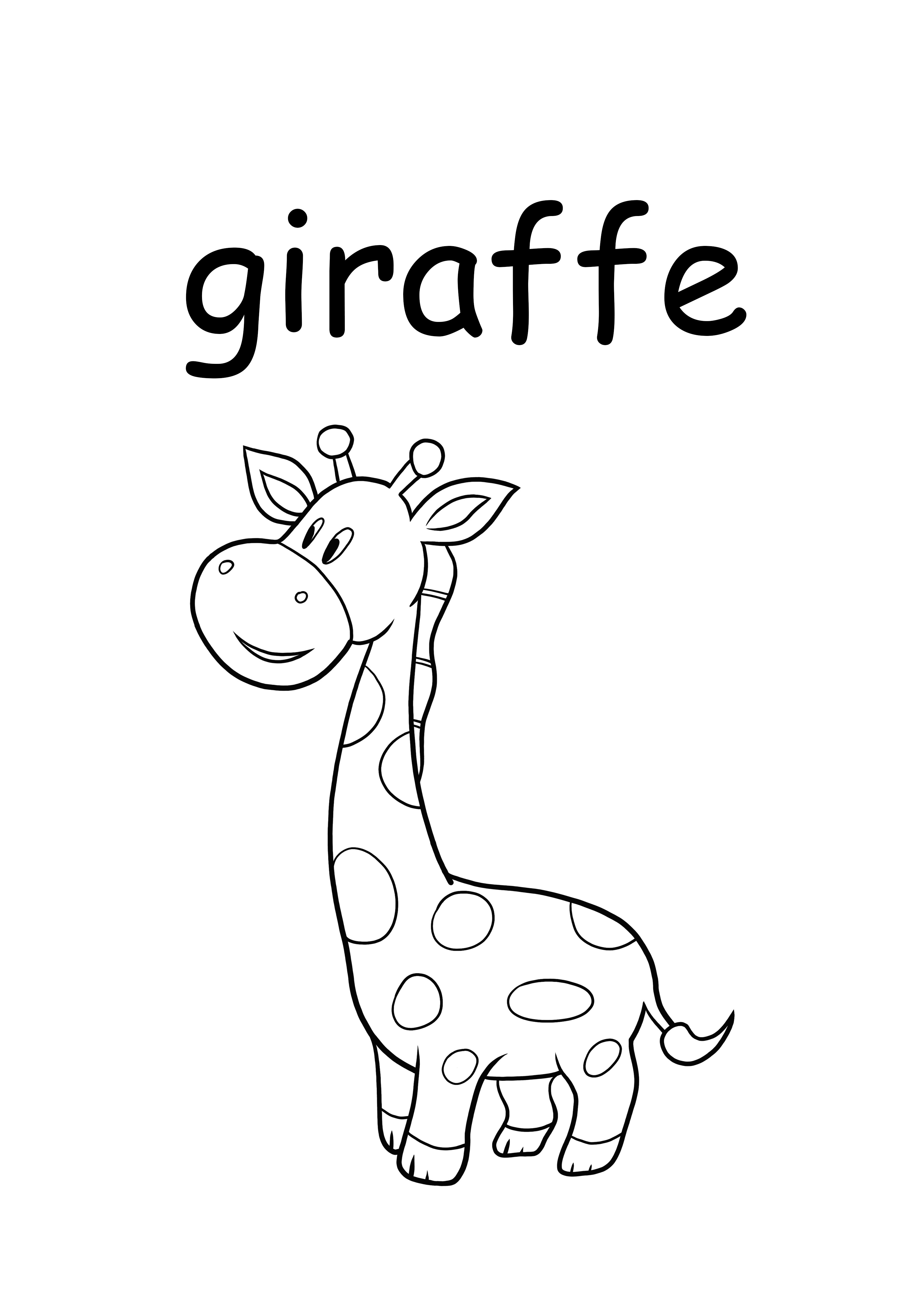 zürafa için g küçük harfli kelime yazdırmak ve renklendirmek için ücretsiz