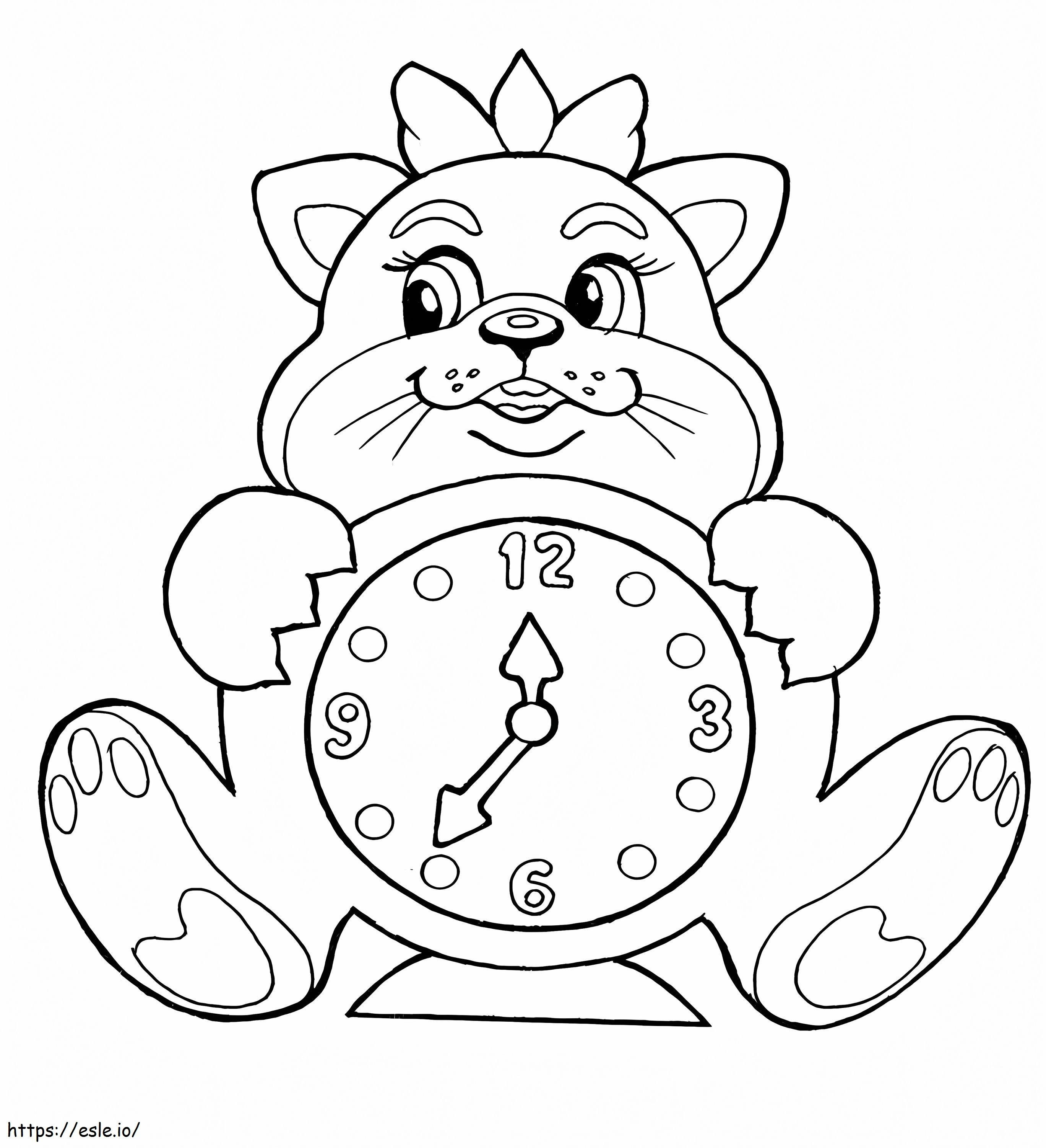 Relógio de gato para colorir