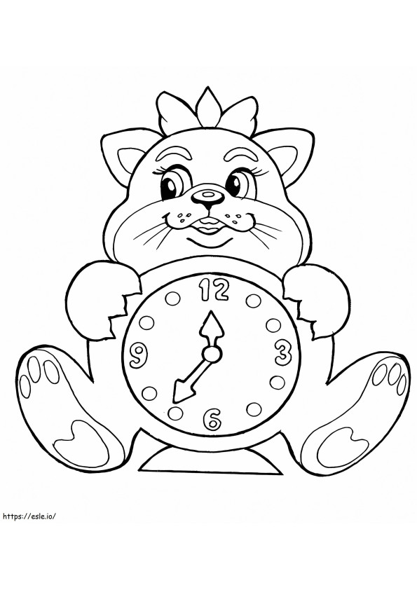 Relógio de gato para colorir