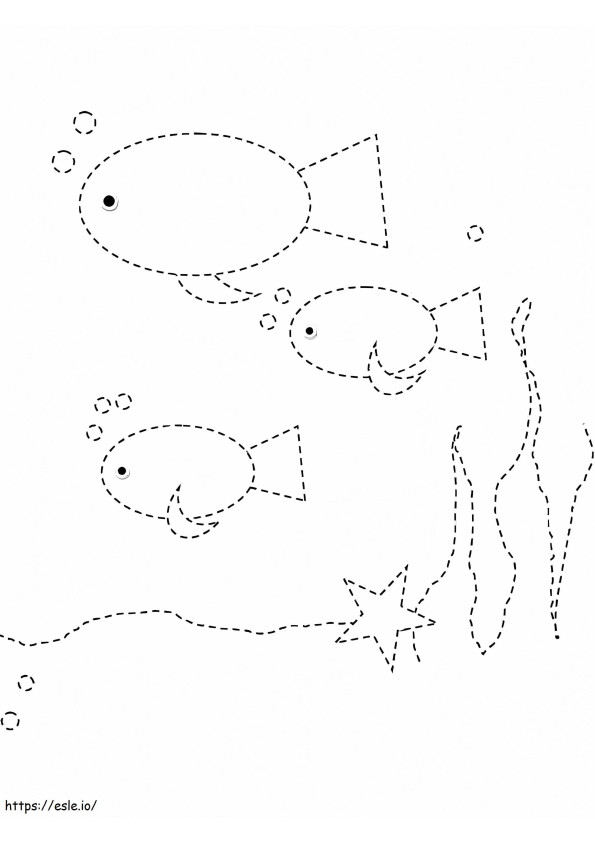 Coloriage Traçage des poissons à imprimer dessin