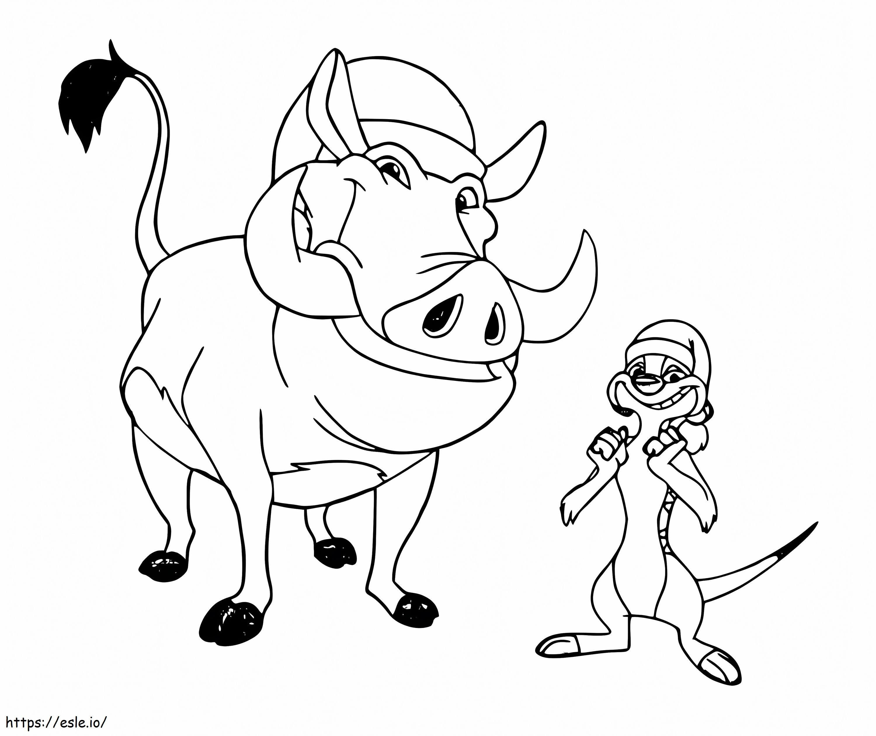 Coloriage Timon et Pumbaa à Noël à imprimer dessin