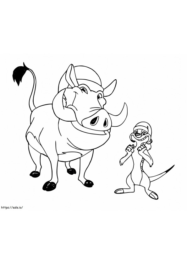 Coloriage Timon et Pumbaa à Noël à imprimer dessin