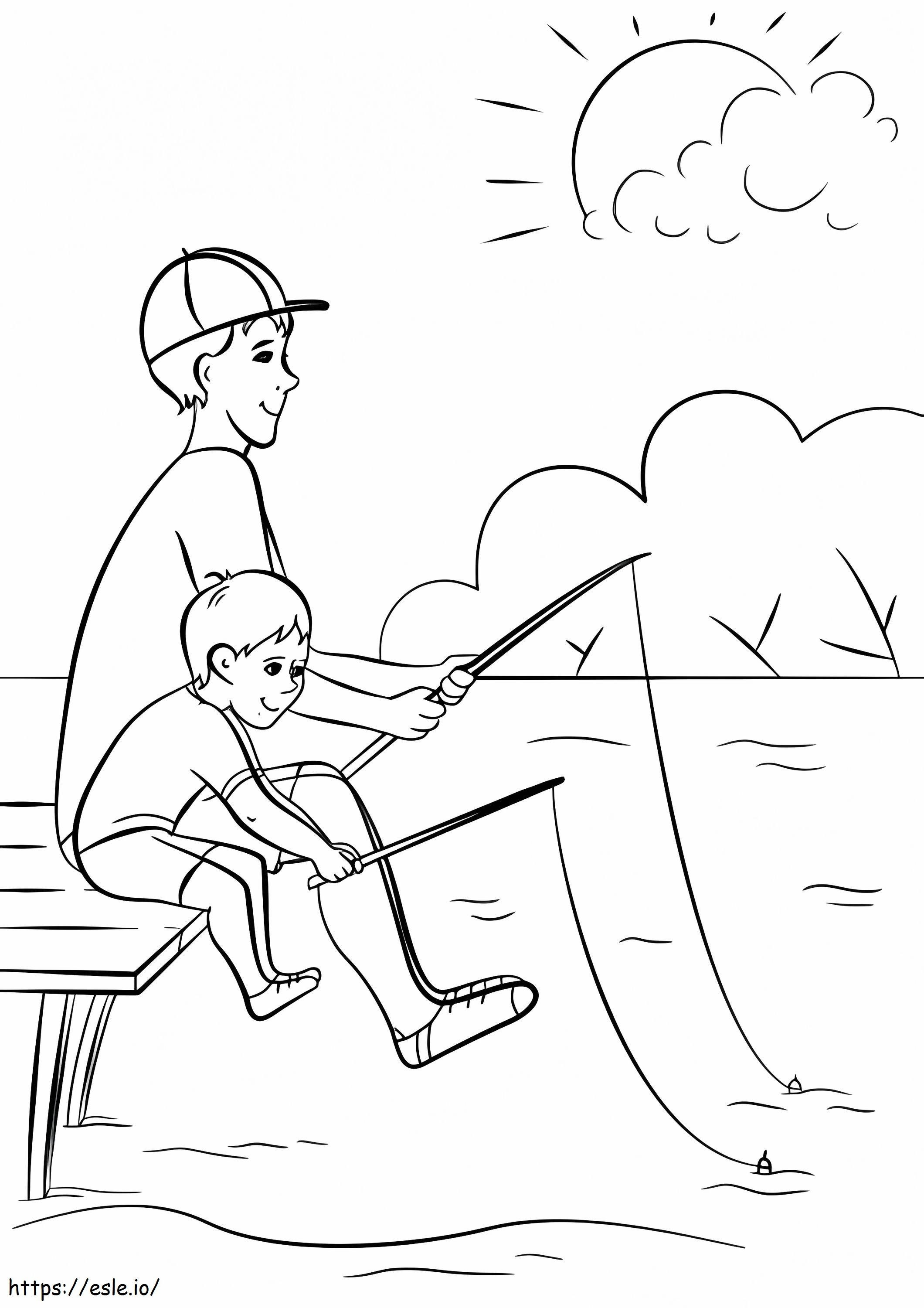 ビーチにいる父と息子 ぬりえ - 塗り絵