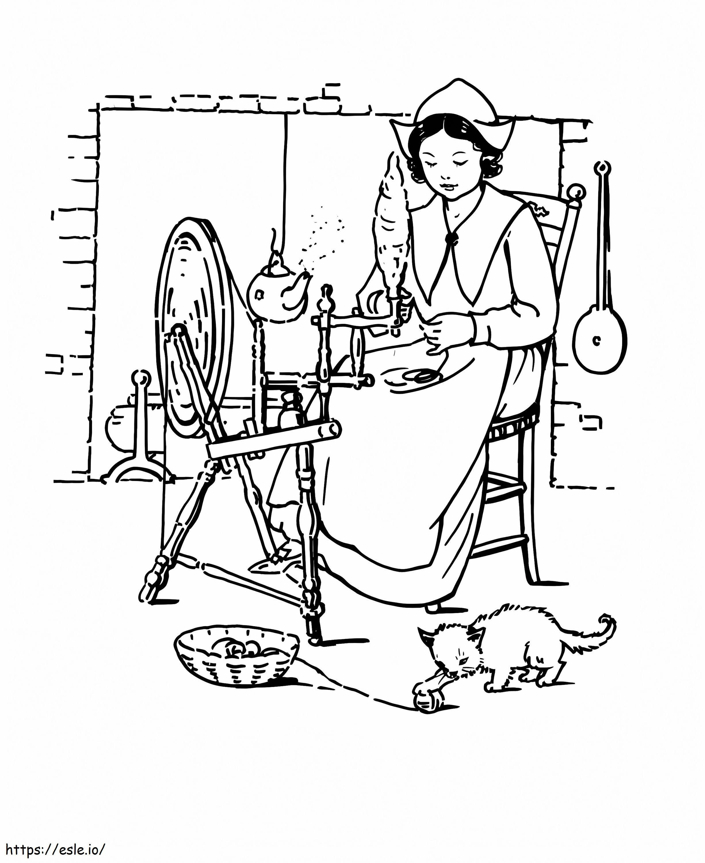 Coloriage Femme pèlerine travaillant à imprimer dessin