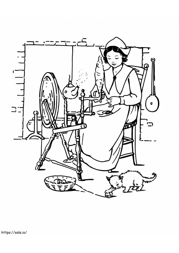 Coloriage Femme pèlerine travaillant à imprimer dessin