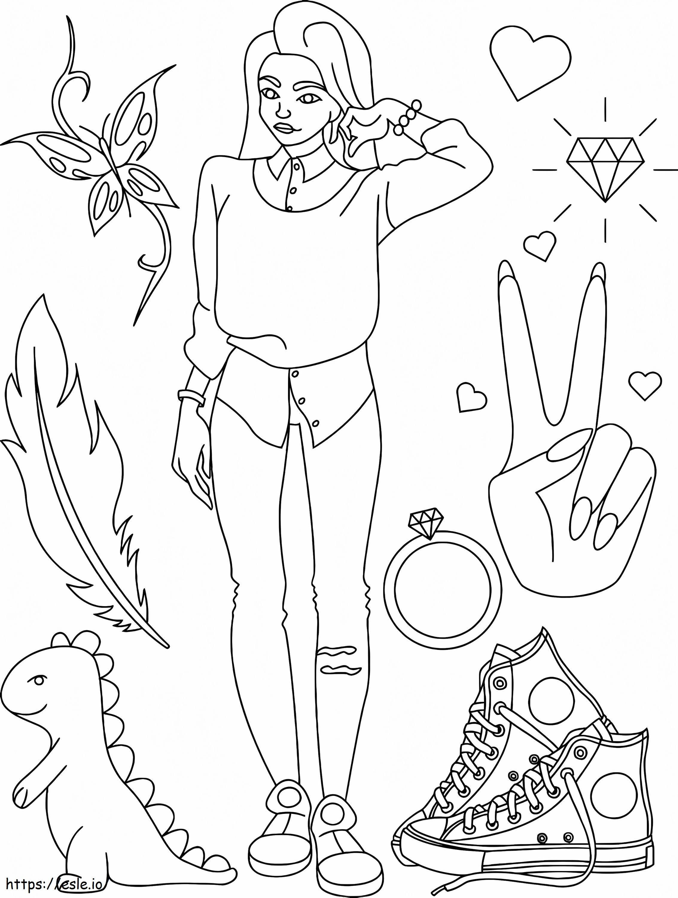 Fashionable Girl And Accessories coloring page