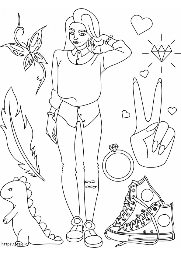 Fashionable Girl And Accessories coloring page