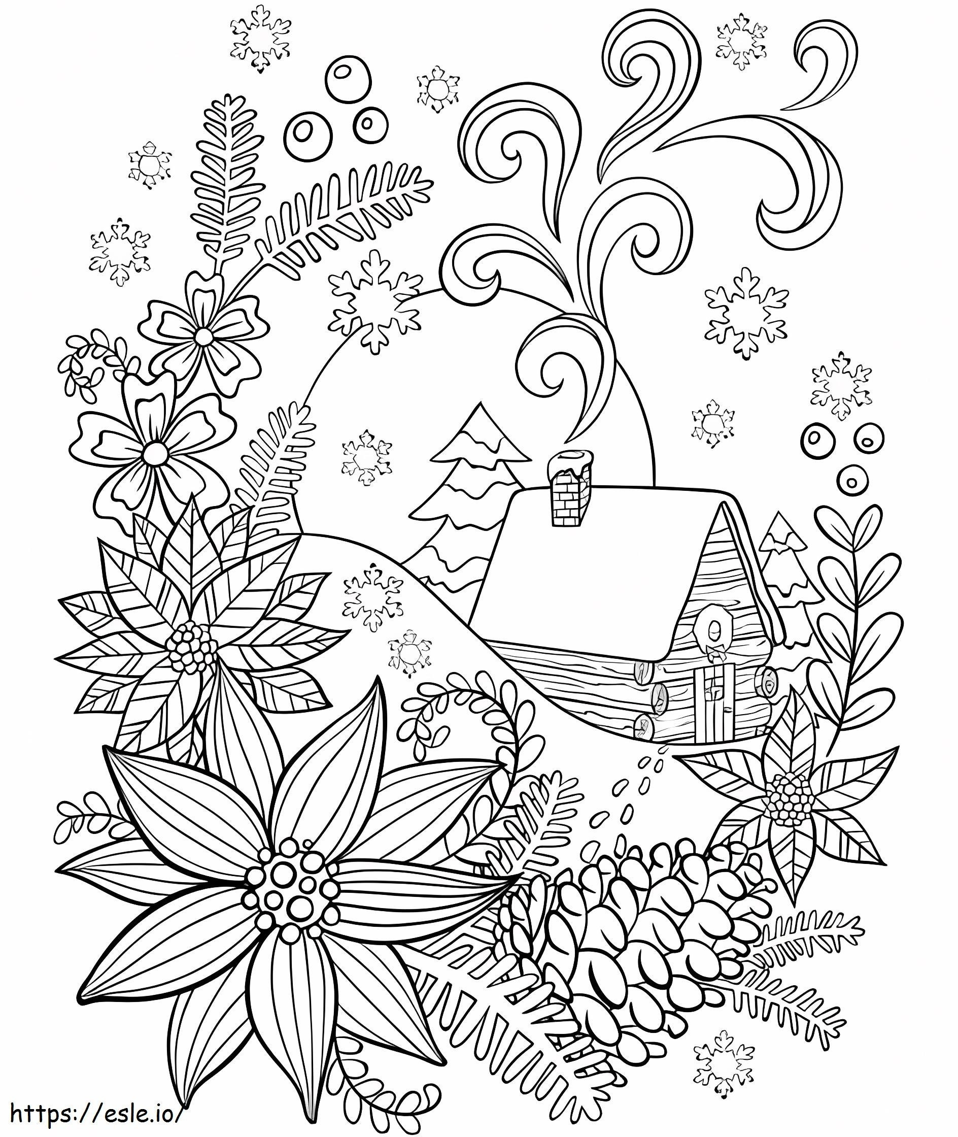 Cabin In The Snow coloring page