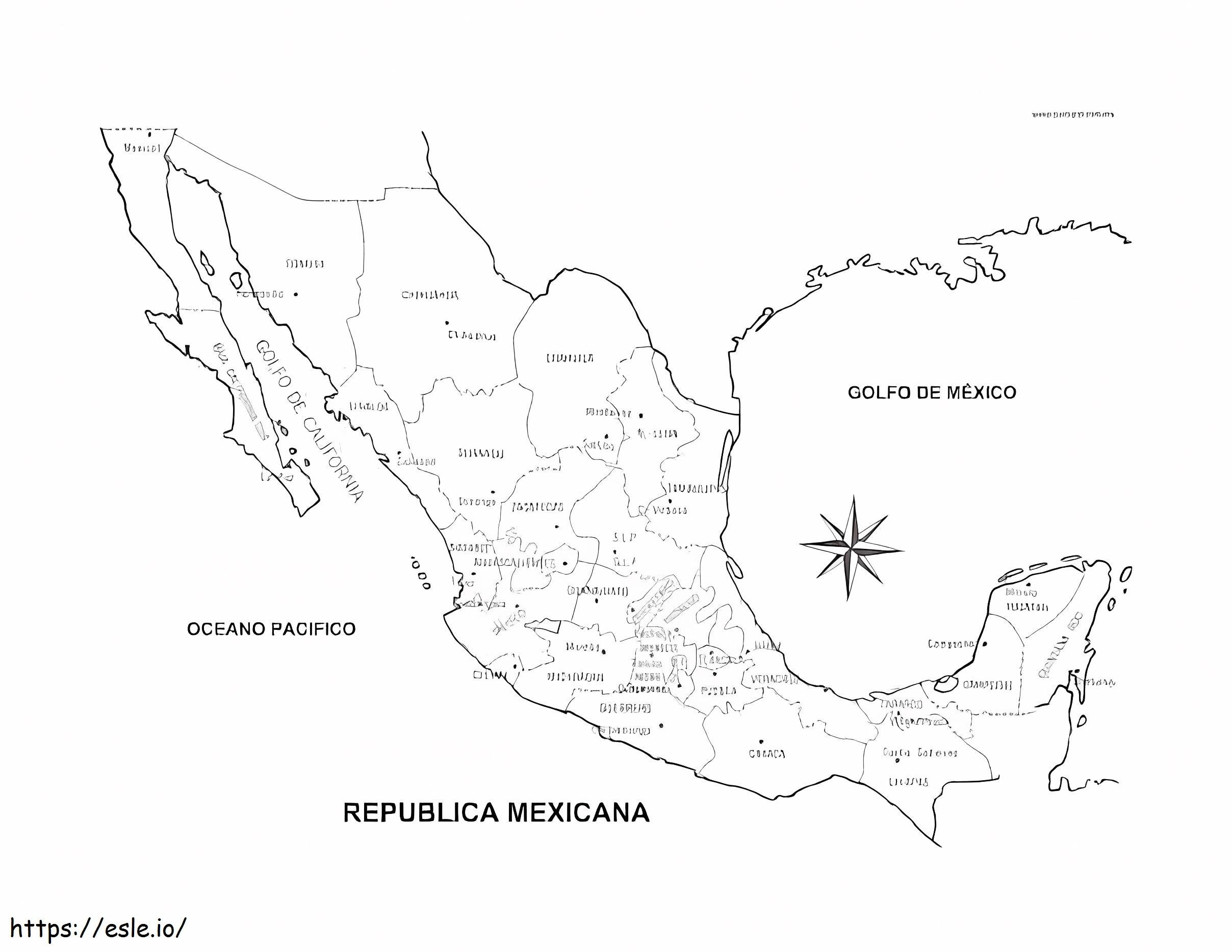 Mapa de México gratuito para estudiantes de colorear para colorear