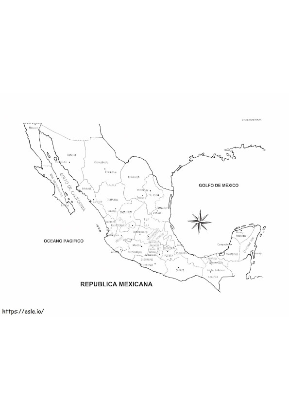 Mapa gratuito do México para estudantes de colorir para colorir