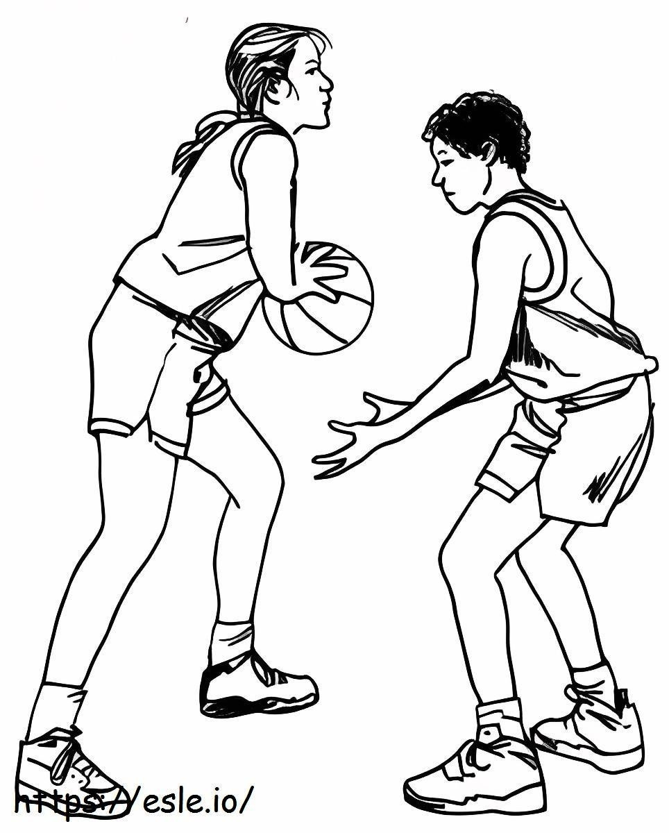 バスケットボールをする女の子と男の子 ぬりえ - 塗り絵