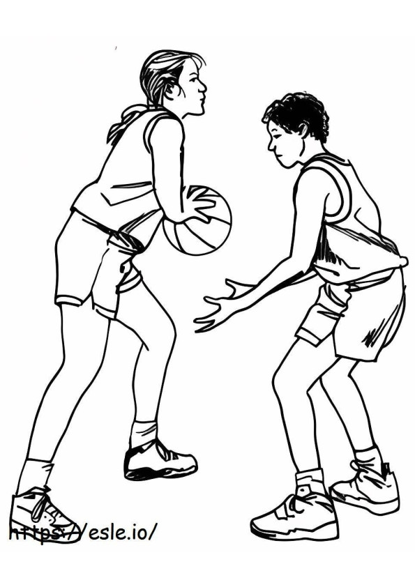 Menina e menino jogando basquete para colorir