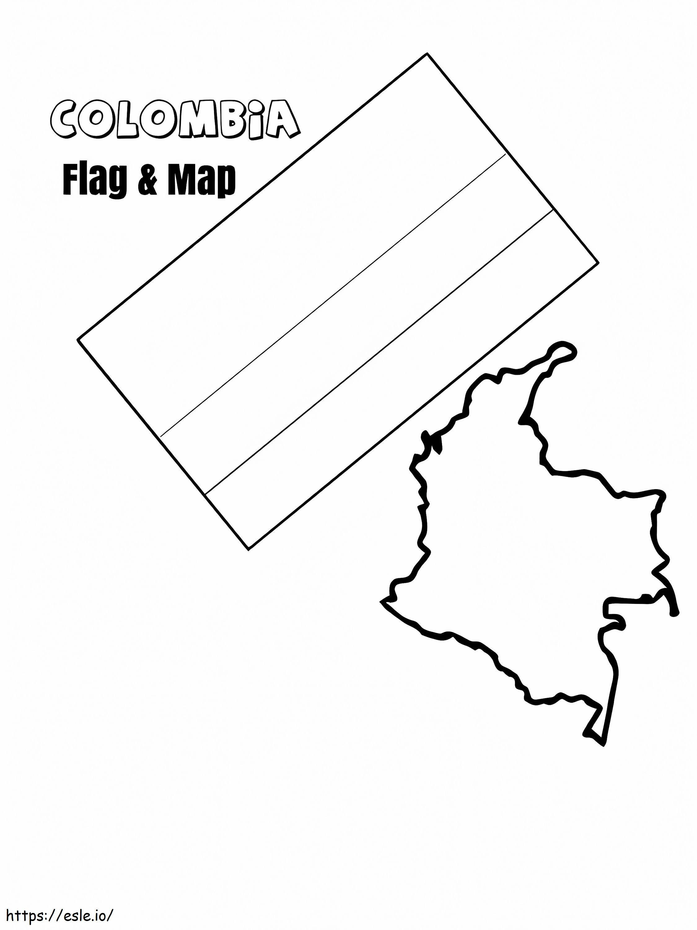 Kolumbia Zászlója és Térképe kifestő