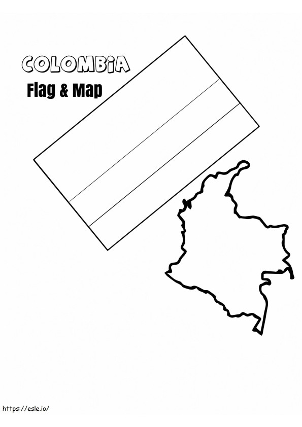 Colombia Flag And Map coloring page