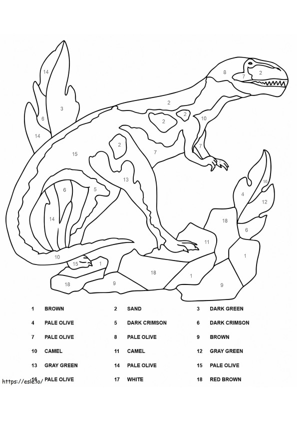 Coloriage Tyrannosaure couleur par numéro à imprimer dessin
