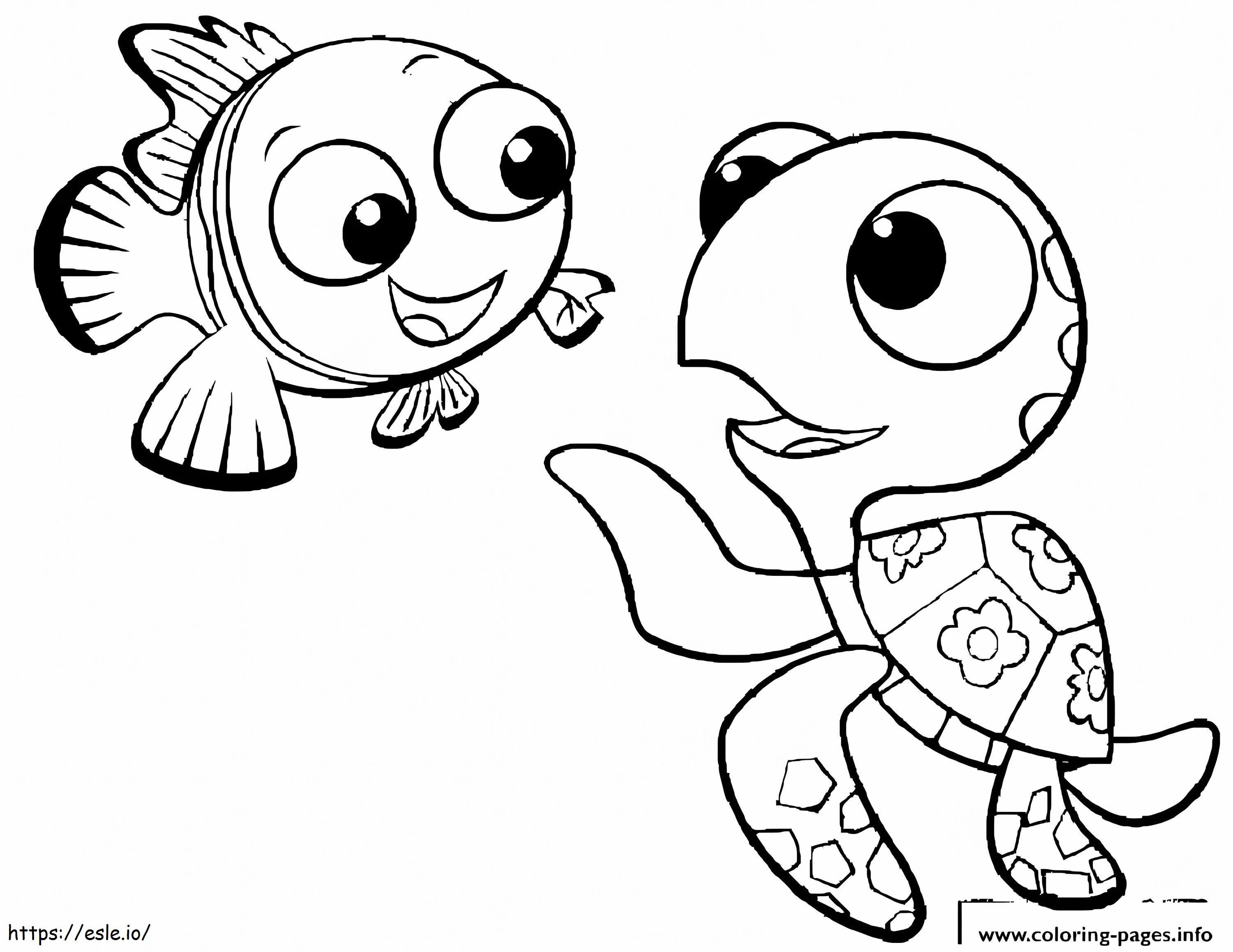 Nemo e tartaruga para colorir