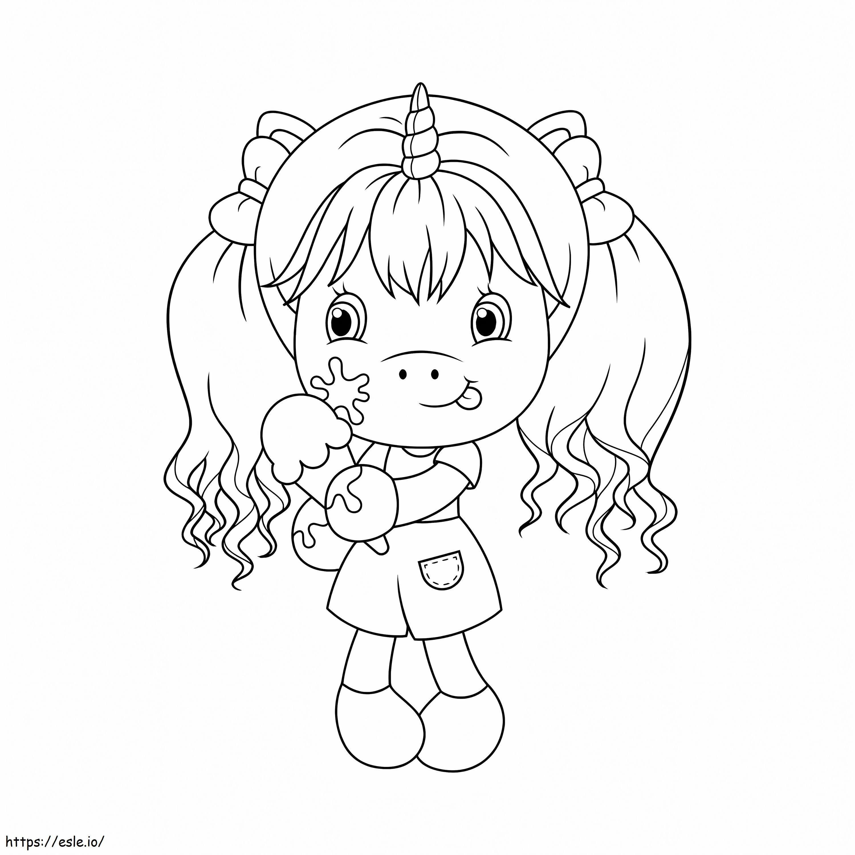 Cute Baby Unicorn With Ice Cream coloring page