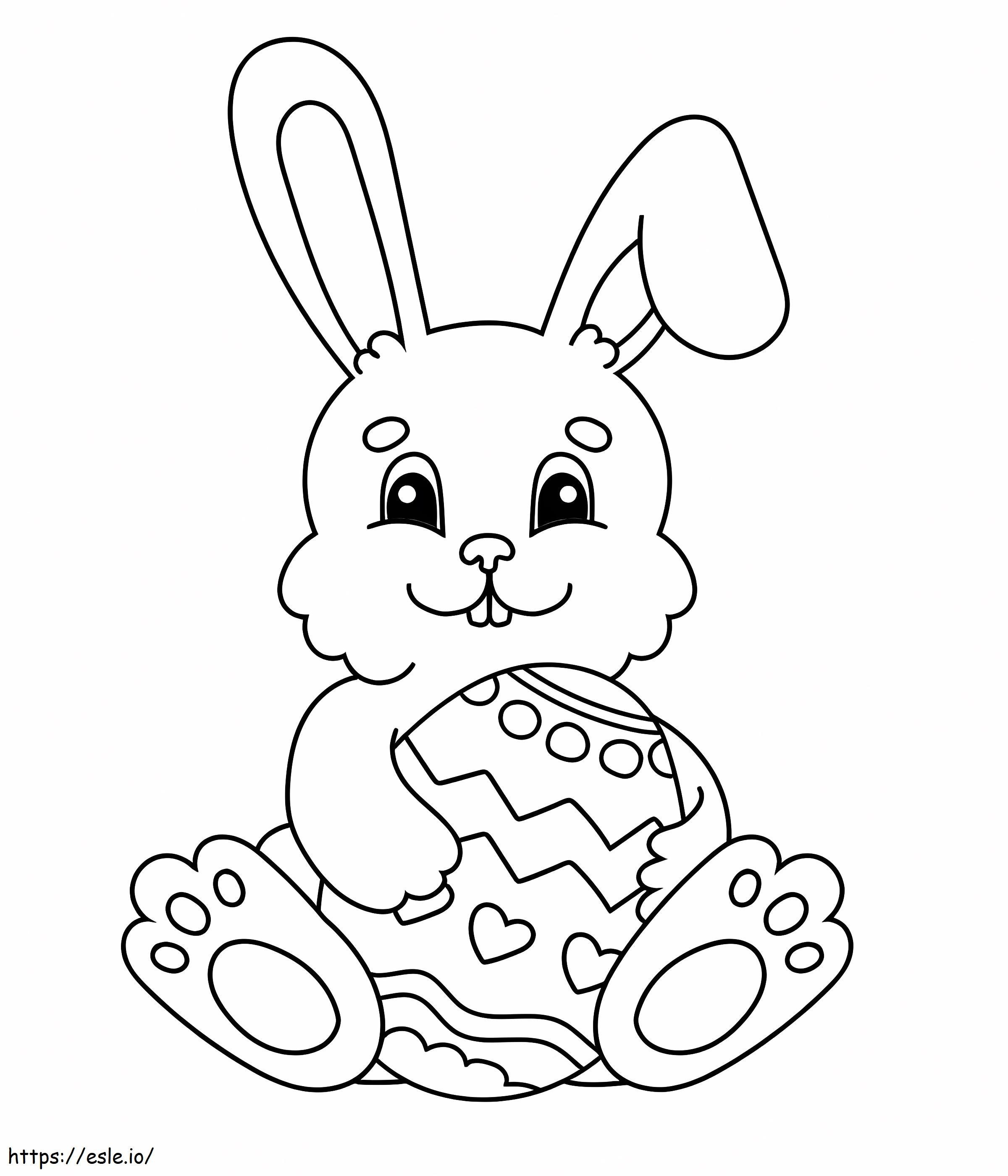 Coloriage Lapin tenant un oeuf de Pâques au printemps à imprimer dessin