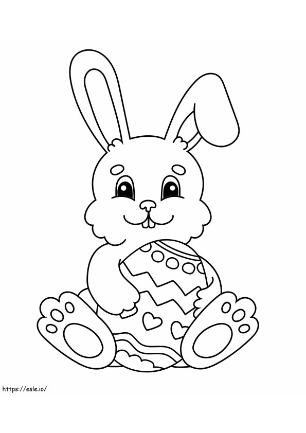 Conejo sosteniendo huevo de Pascua en primavera para colorear