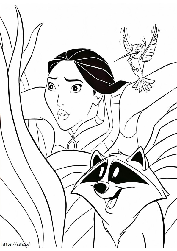 Pocahontas Flitin ja Meekon kanssa 1 värityskuva