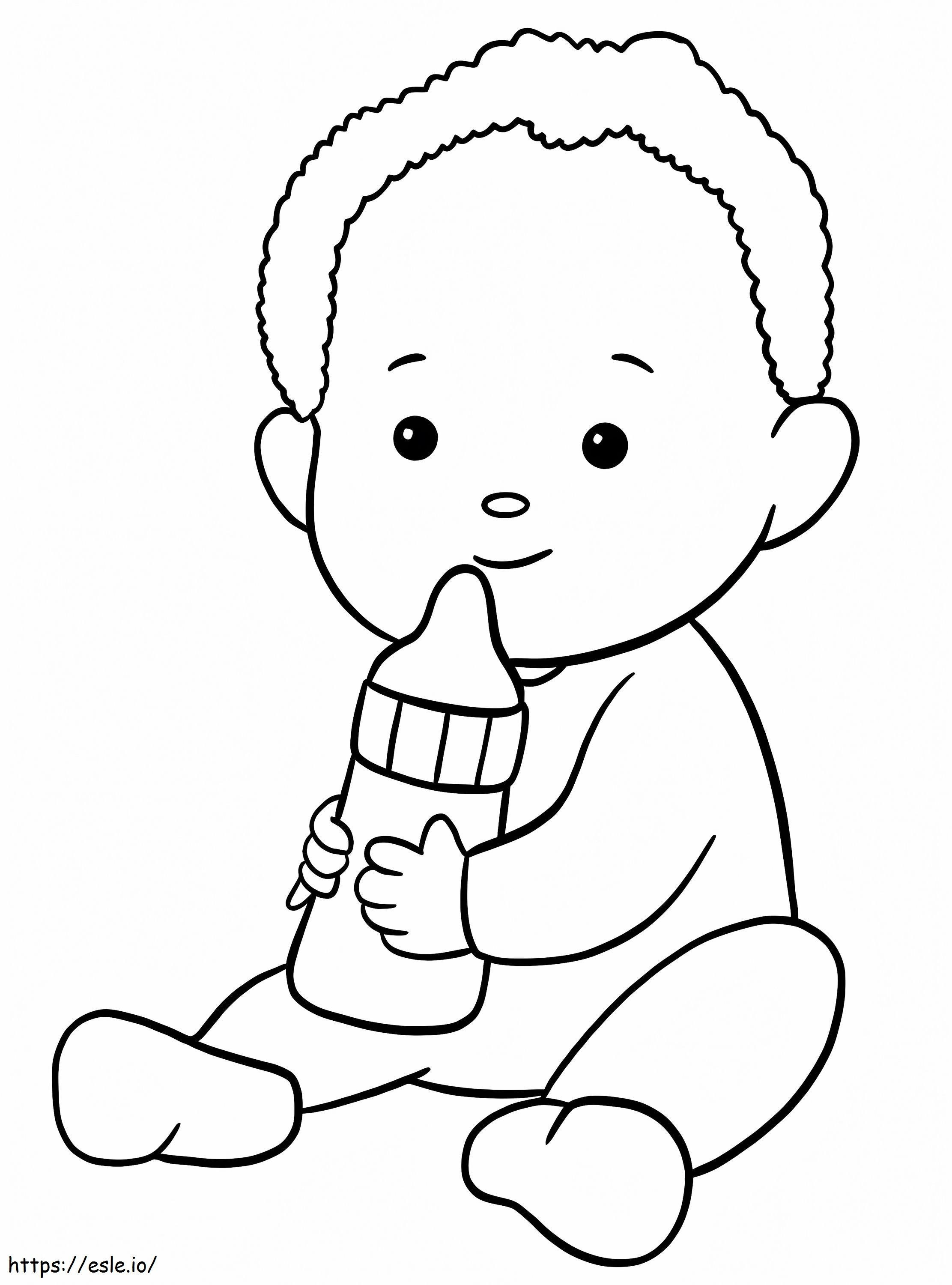 Coloriage Bébé garçon et biberon à imprimer dessin