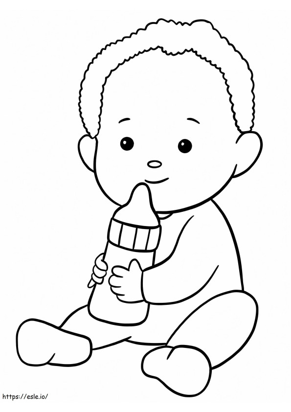 Baby Boy And Bottle coloring page