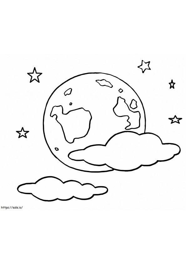 Coloriage Lune avec nuages et étoiles à imprimer dessin