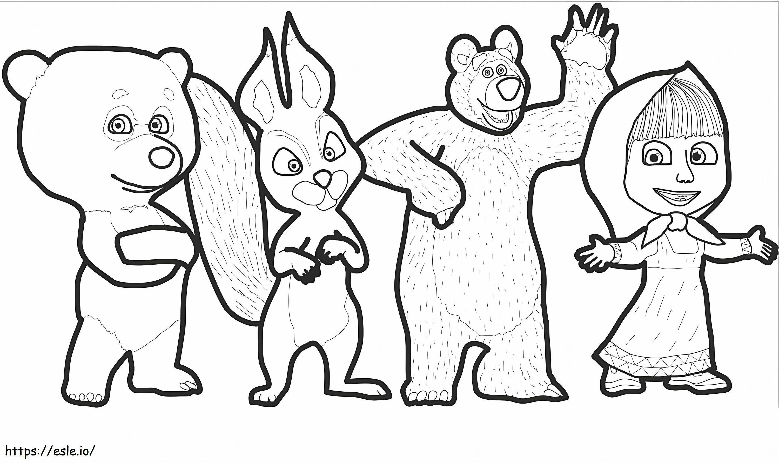 Coloriage Masha et les personnages de l'ours à imprimer dessin