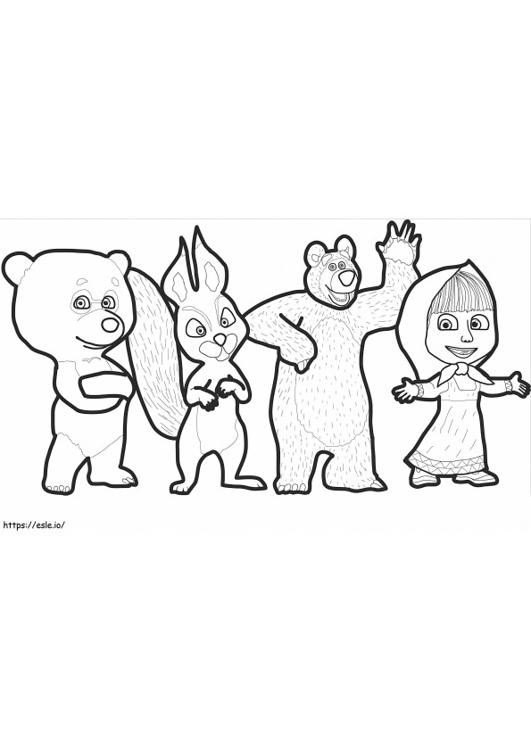 Coloriage Masha et les personnages de l'ours à imprimer dessin