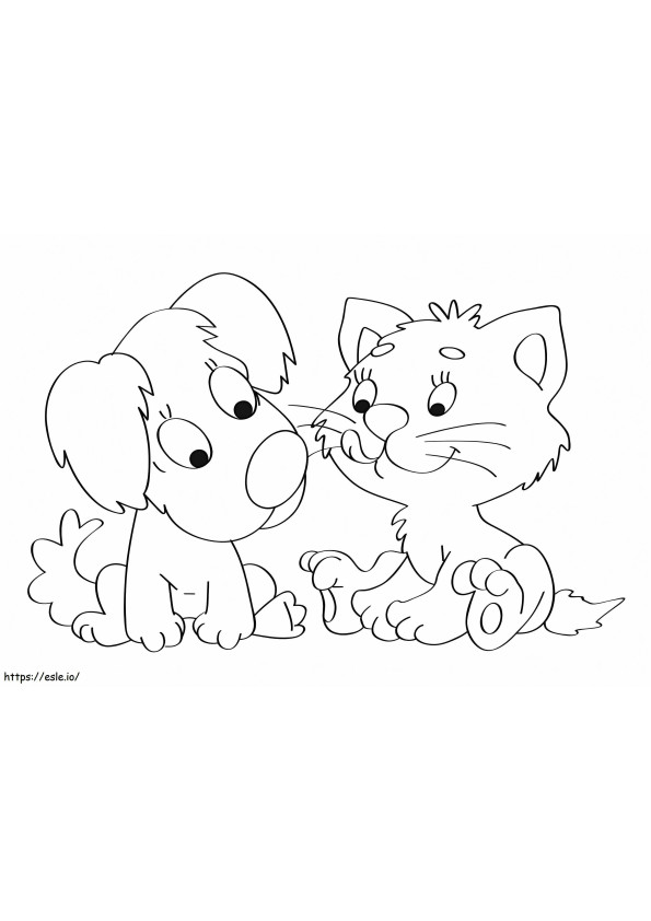 Coloriage Le chien et le chat sont drôles à imprimer dessin