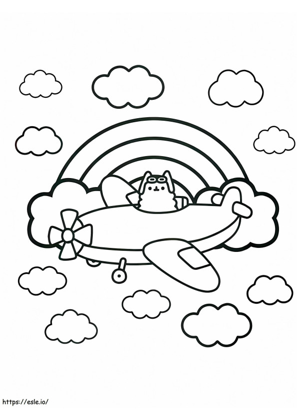 Coloriage Pusheen piloter l'avion à imprimer dessin