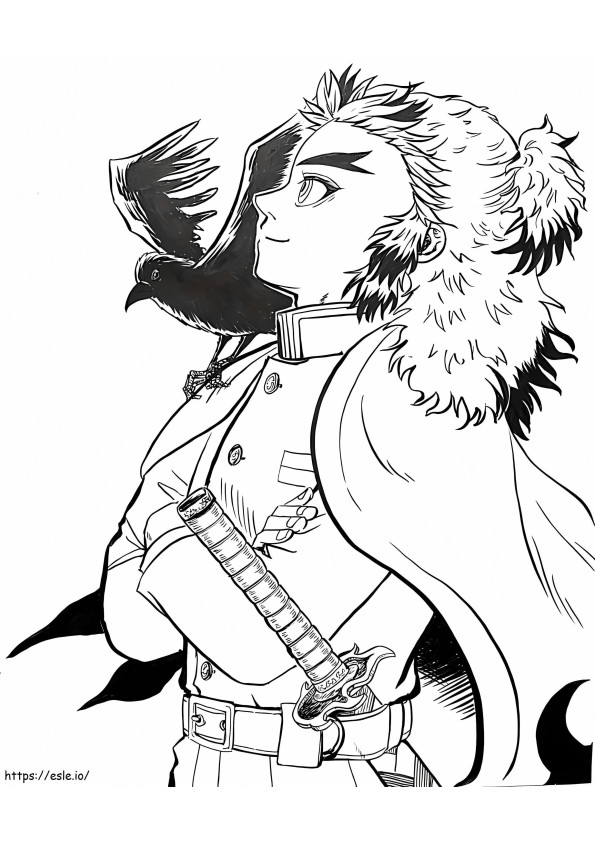 Kyojuro Rengoku With Crow coloring page