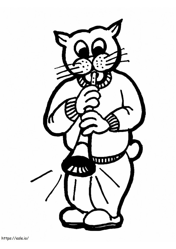 Coloriage Chat jouant de la clarinette à imprimer dessin