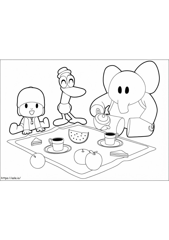 Pocoyo e gli amici con il picnic da colorare