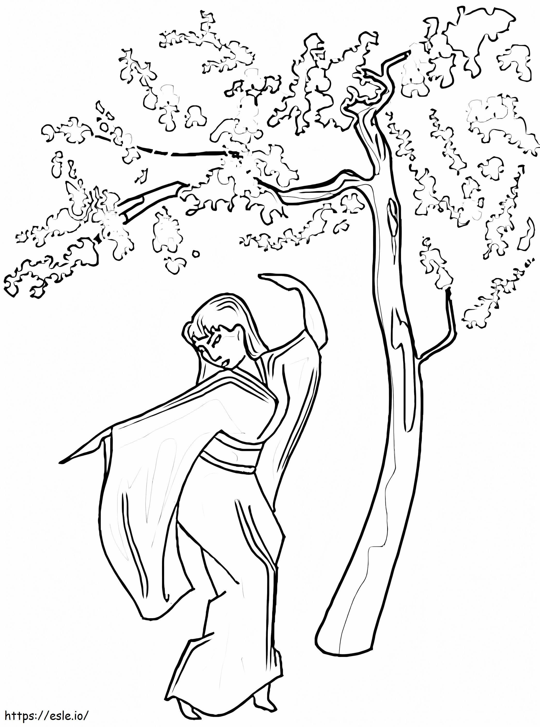 Coloriage Danser sous le bois de Sakura à imprimer dessin