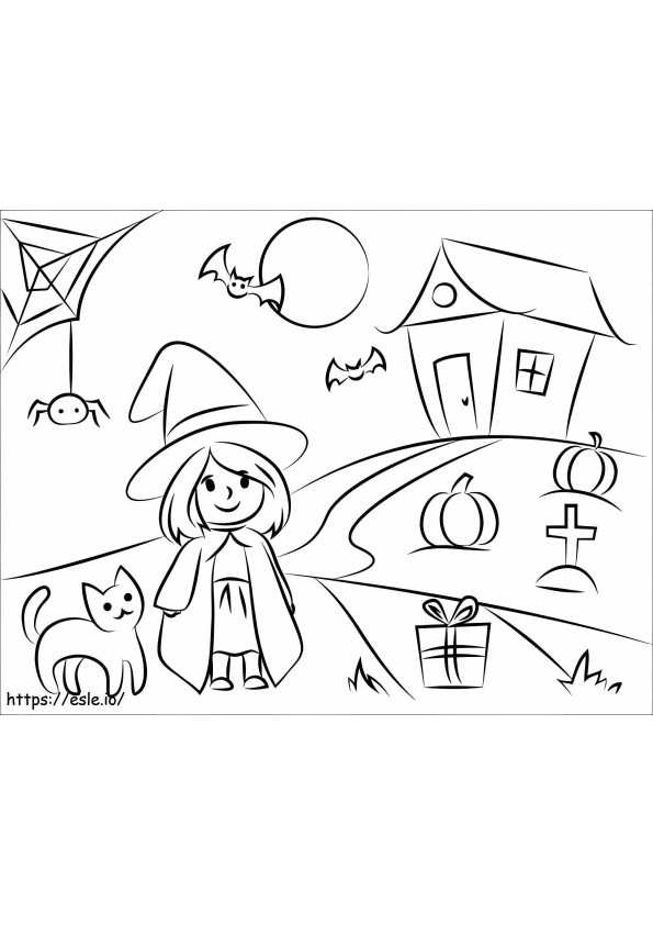 1533008260 Girl Halloween A4 coloring page