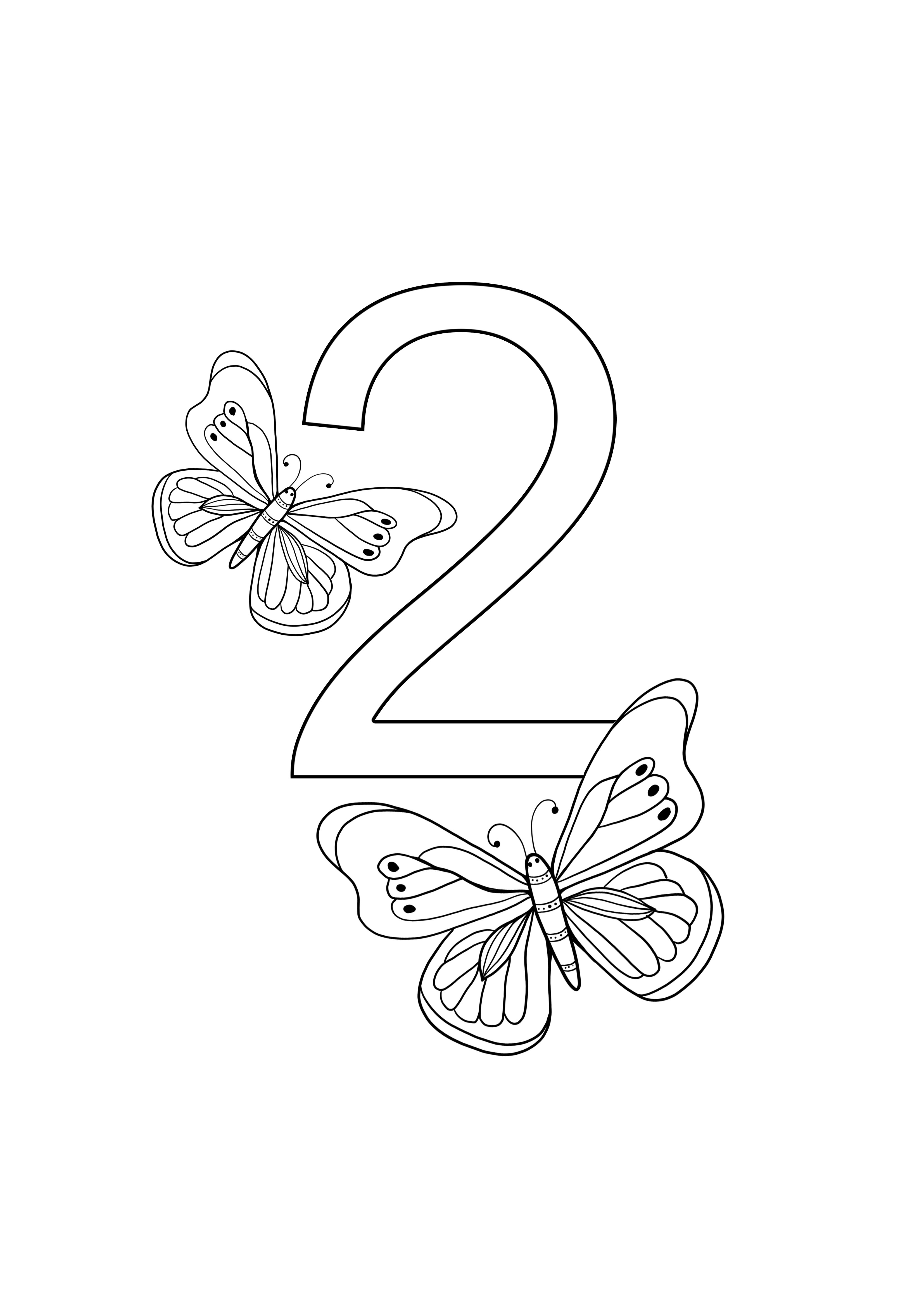 iki kelebek numarası boyama sayfası ve ücretsiz baskı