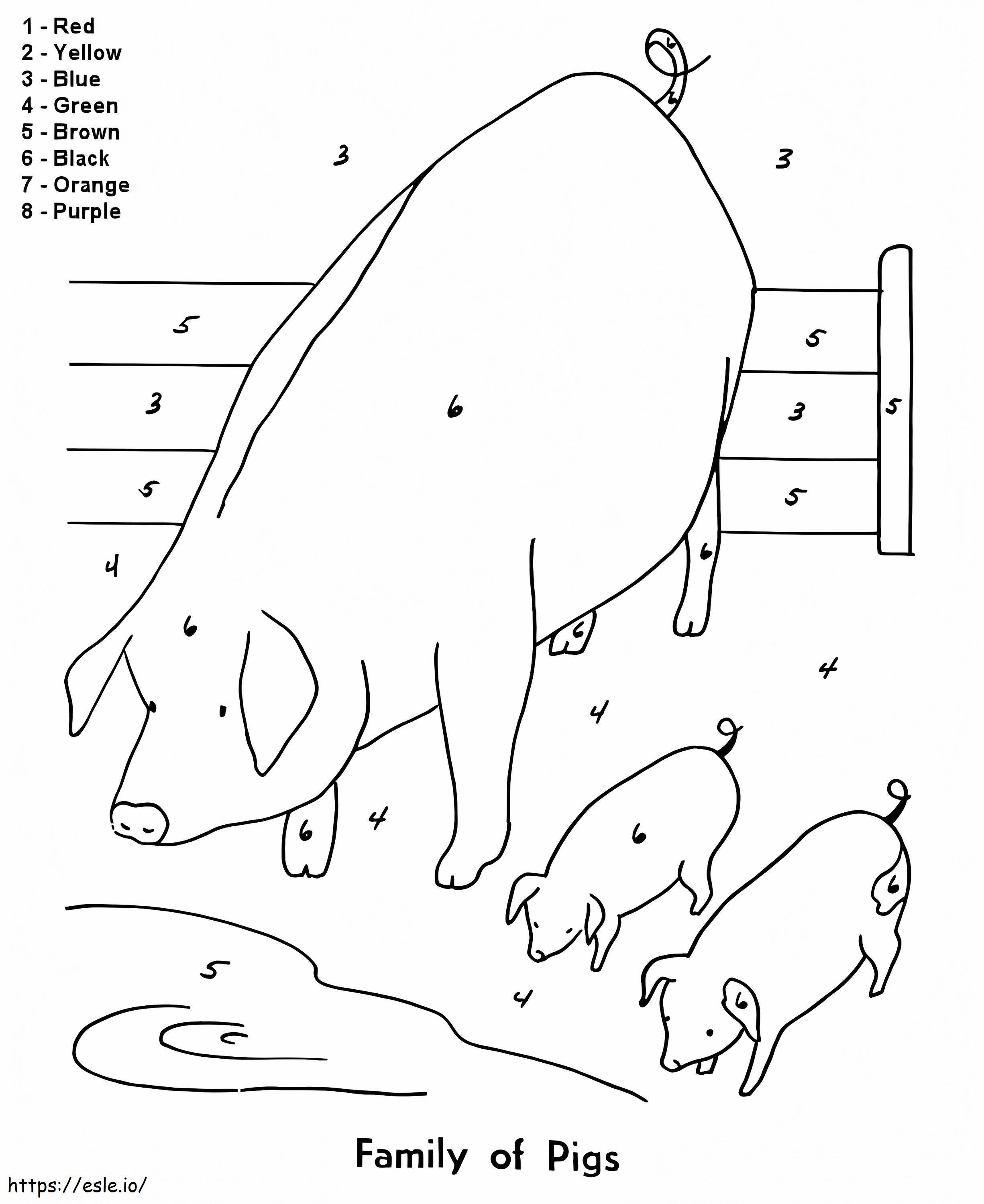 Coloriage Couleur de la famille des porcs par numéro à imprimer dessin