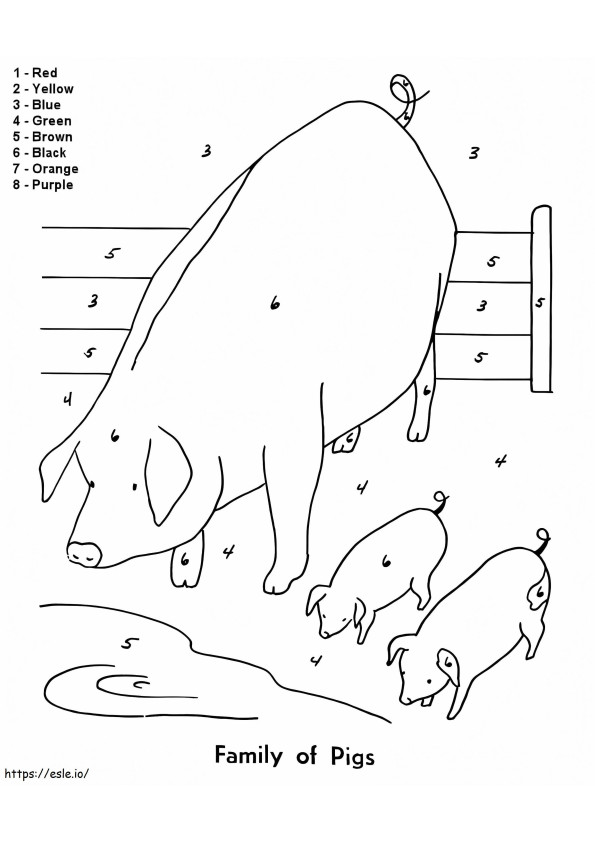 Pigs Family Color By Number coloring page