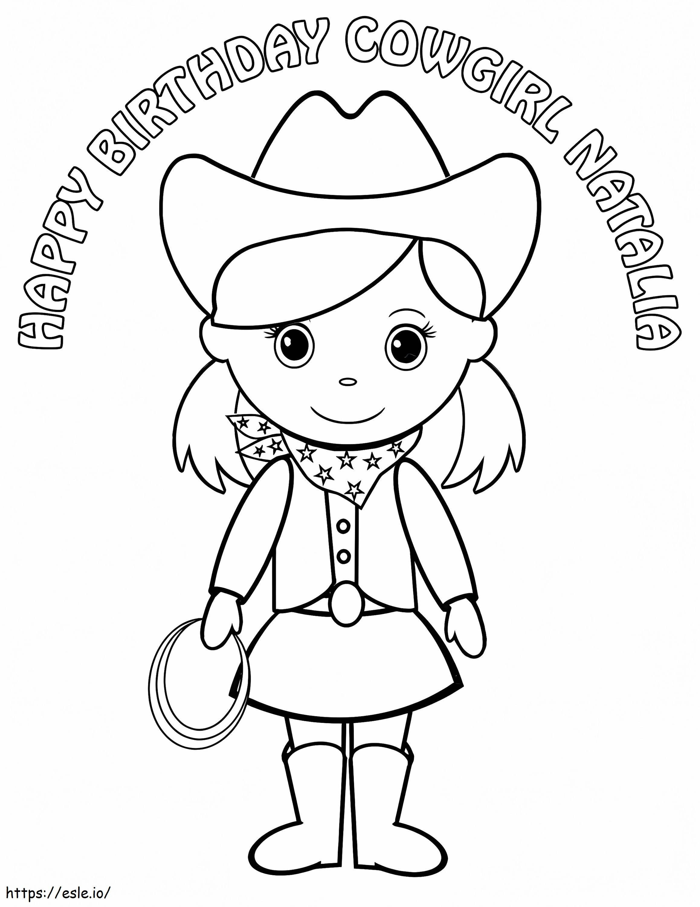 Hyvää syntymäpäivää Cowgirl värityskuva